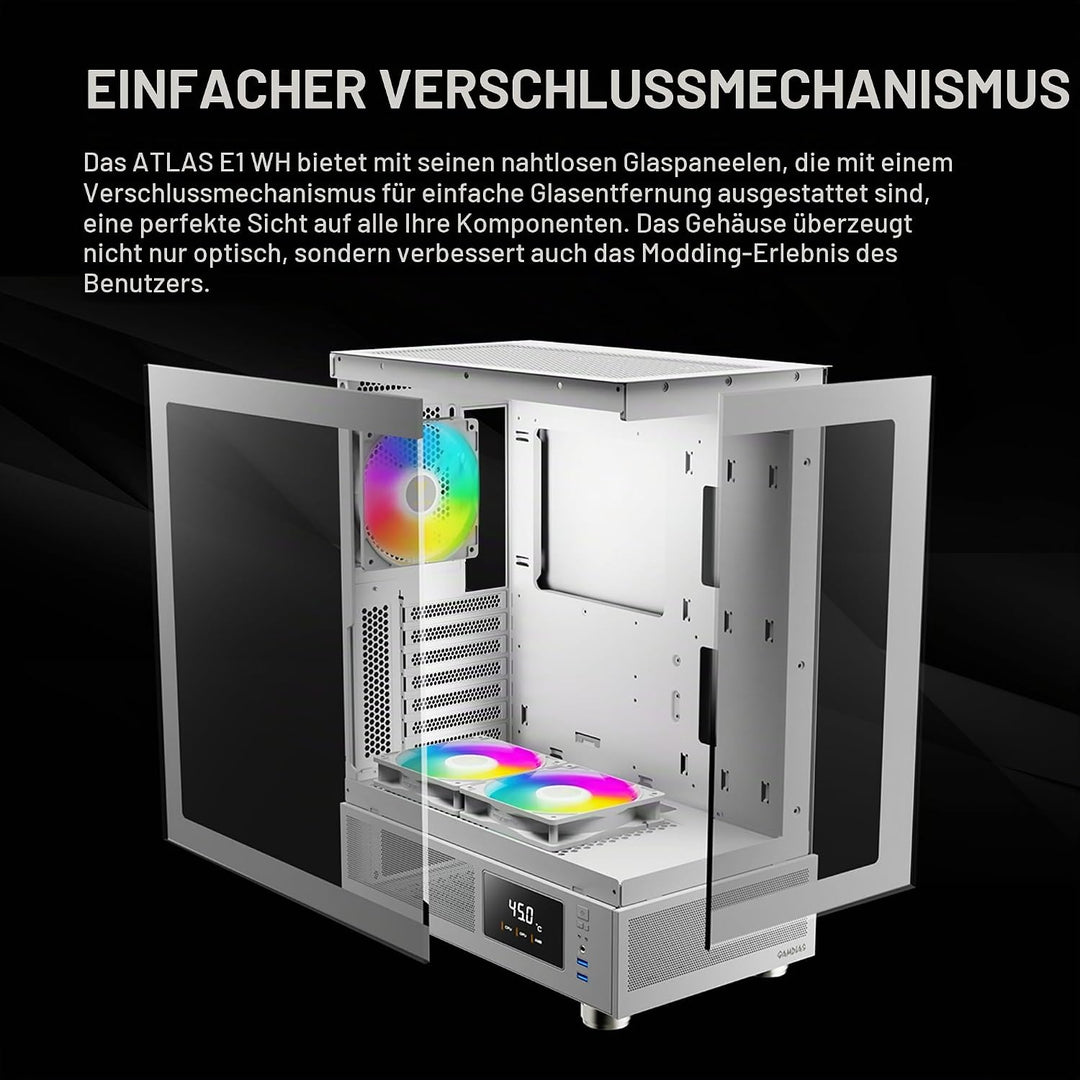 GAMDIAS Atlas E1 ATX Gaming Midi-Tower PC-Gehäuse,Echtzeit-Anzeige mit Software, Enthalten 3 x 120mm