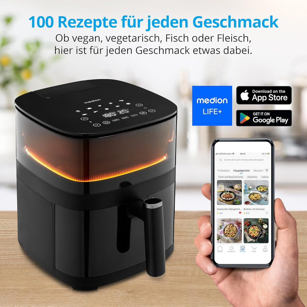 MEDION X10 XL Heissluftfritteuse (5 Liter Frittierkorb, innovative Wassersprühfunktion für krosse kn