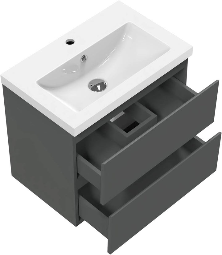 Waschtisch mit Unterschrank 50 cm Badmöbel Set mit Waschbecken Mineralguss Gäste WC Anthrazit Matt 5