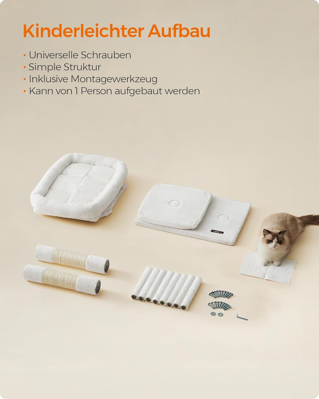 Feandrea Kratzbaum, 84 cm Katzenbaum, L, Katzenhaus für grosse Katzen bis zu 7 kg, grosse Plattform,