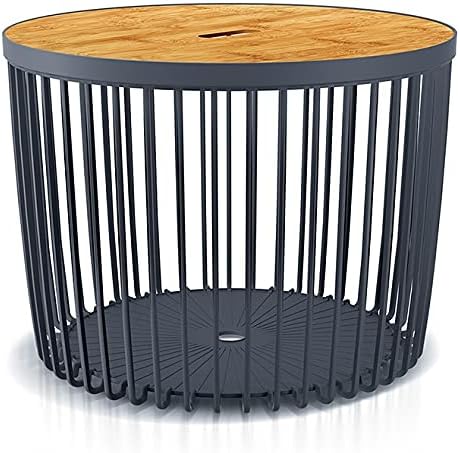 Beistelltisch Couchtisch Korbtisch Kaffeetisch ⌀ 45,5cm mit Holzplatte aus Bambus Tisch Aufbewarungs