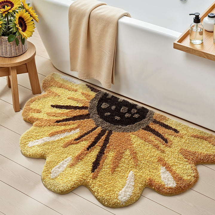 DEXI Badezimmerteppich 51 x 91 cm, Badematte rutschfest Absorbierende mit Sonnenblumenmuster, Blumen
