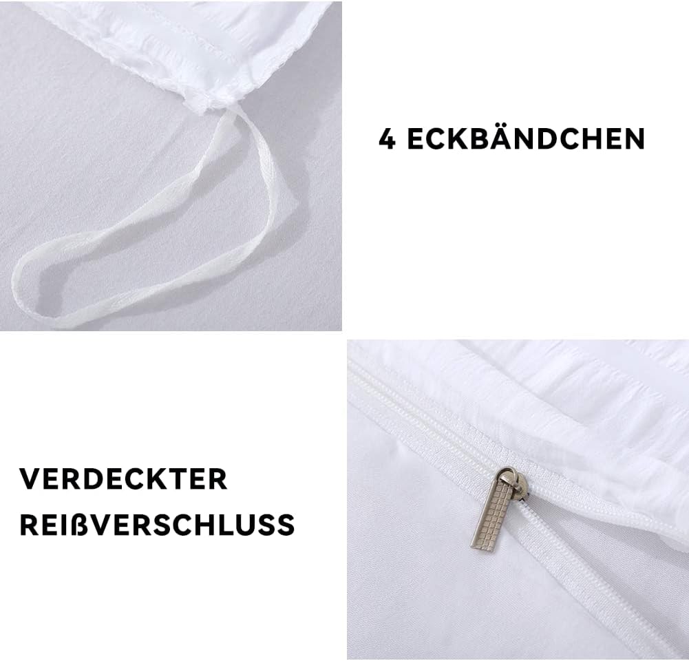 Boqingzhu Seersucker Bettwäsche Weiss 155x220cm 3 Teilig Uni Sommer Atmungsaktiv Kühlende Wende Bett