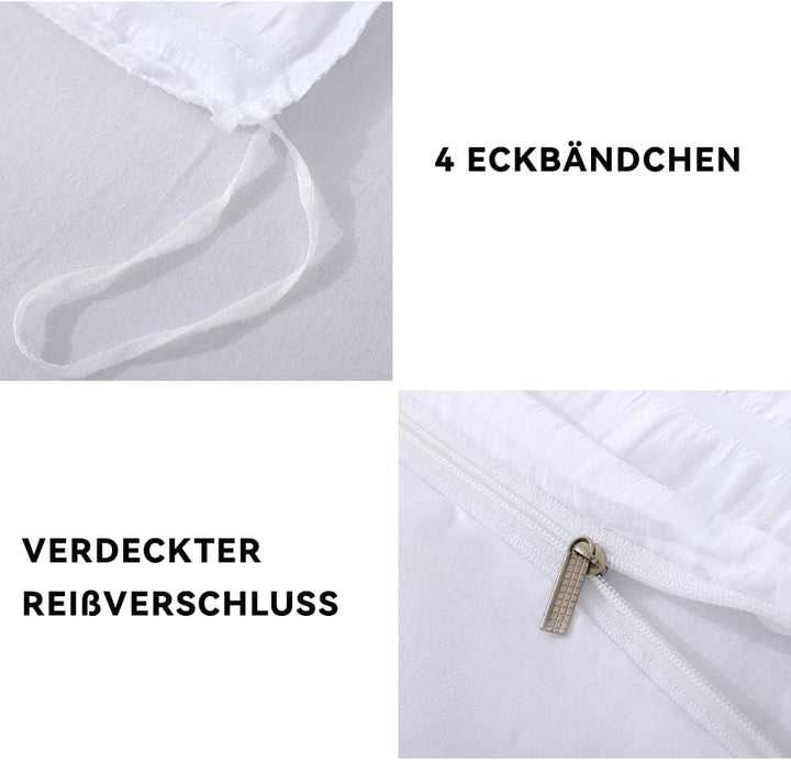 Boqingzhu Seersucker Bettwäsche Weiss 155x220cm 3 Teilig Uni Sommer Atmungsaktiv Kühlende Wende Bett