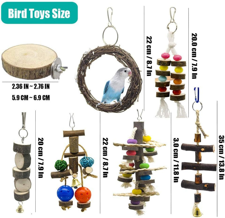 JasCherry 7 Stück Vogel-Spielzeug für Vogel-Käfig Kauen Mahlen - Hängende Schaukel Glöckchen Hängema