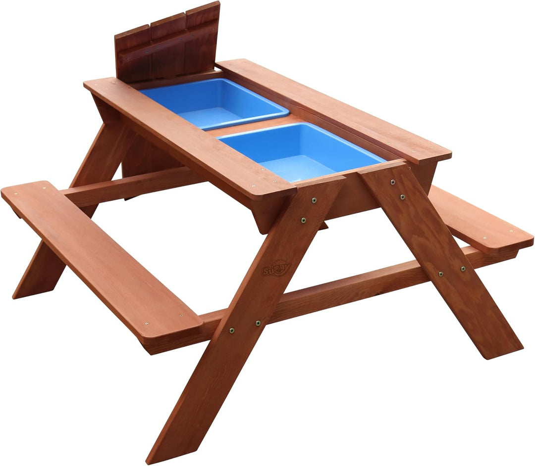 Sunny Dave Kinder Sand &amp; Wasser Picknicktisch aus Holz - Braun | Wasserspieltisch &amp; Sandtisch mit De