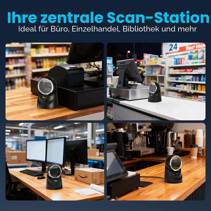 Tera Pro 2D QR Desktop Barcode Scanner Omnidirektional Einstellbarer Scankopf, USB Wired Handsfree P