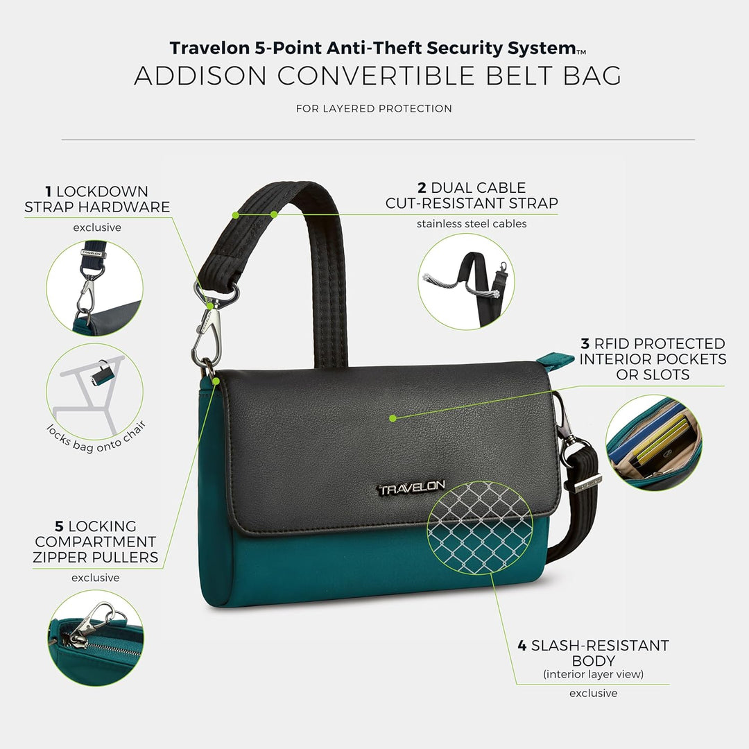 Travelon Unisex Anti-Theft Addison Convertible Crossbody/Belt Bag Gürteltasche Evergreen, Evergreen