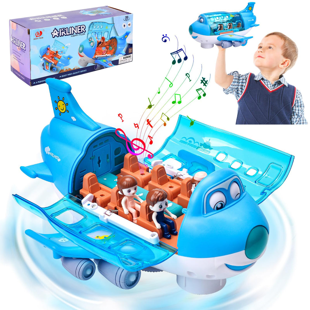 Elektronisches Flugzeug Spielzeug mit blinkenden Lichtern Musik, Krabbel Spielzeug, 360°drehbares el