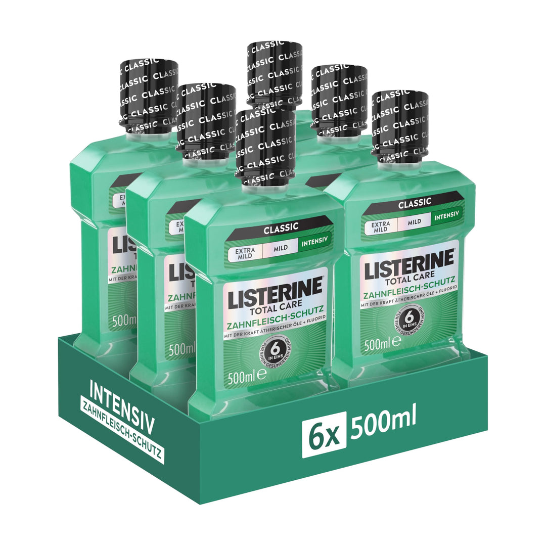 LISTERINE Total Care Zahnfleisch-Schutz 6 x 500 ml, schützende Mundspülung gegen Zahnfleischprobleme