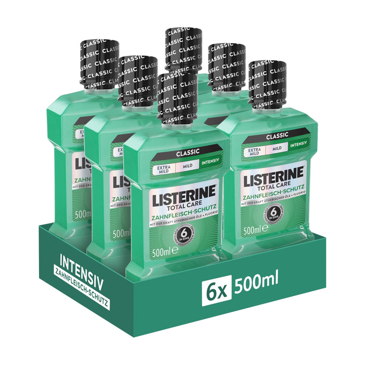 LISTERINE Total Care Zahnfleisch-Schutz 6 x 500 ml, schützende Mundspülung gegen Zahnfleischprobleme