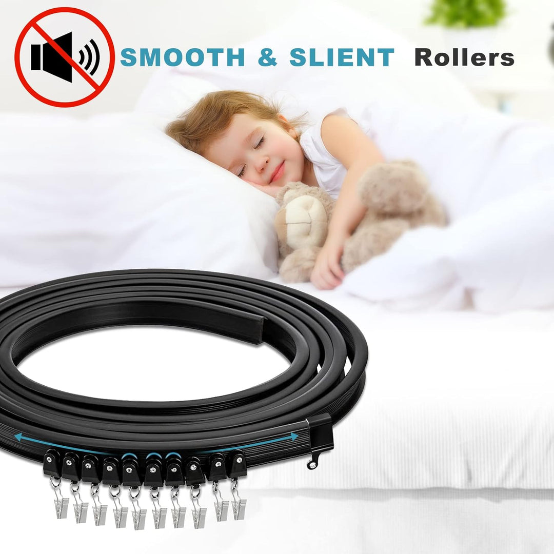 KOLAKO Deckenvorhangschiene, 6 m, flexibel, biegbar, Vorhangschiene, Deckenhalterung, schwarz, gebog