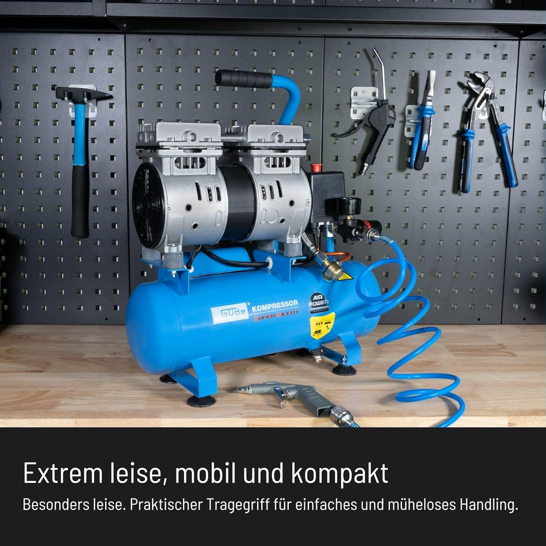 Güde 50133 Kompressor Airpower 105/8/6 SILENT (550W mit Direktgetrieben, 6l Kesselinhalt, ölfrei, Le