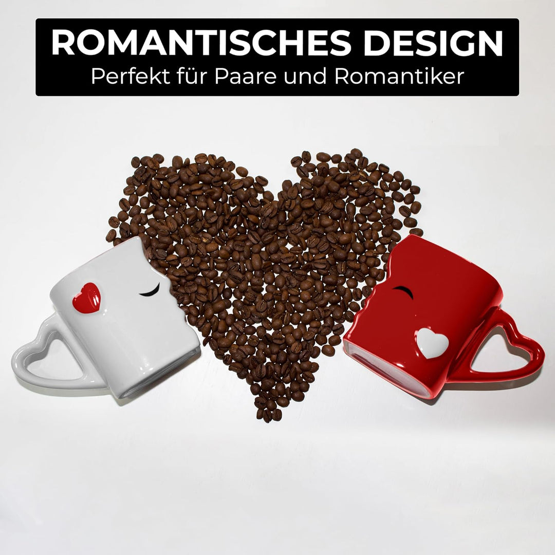 MIAMIO - Kaffeetassen/Küssende Tassen Set Geschenke für Frauen/Geschenke für Männer/Freund/Freundin