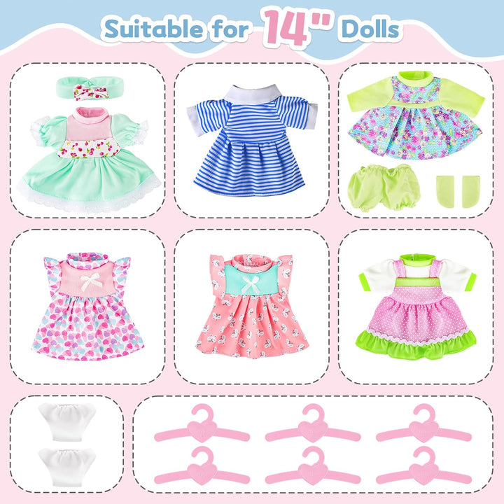 deAO Puppenkleider, Puppenkleidung 30 cm 35 cm Set mit 2 Puppen Höschen, 6 Blümchenmuster Shirt mit