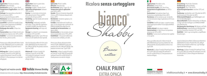 bianco Shabby® Bianco Antico Kreidefarbe Wasserbasis für Alle Oberflächen einfach zu verarbeiten ohn