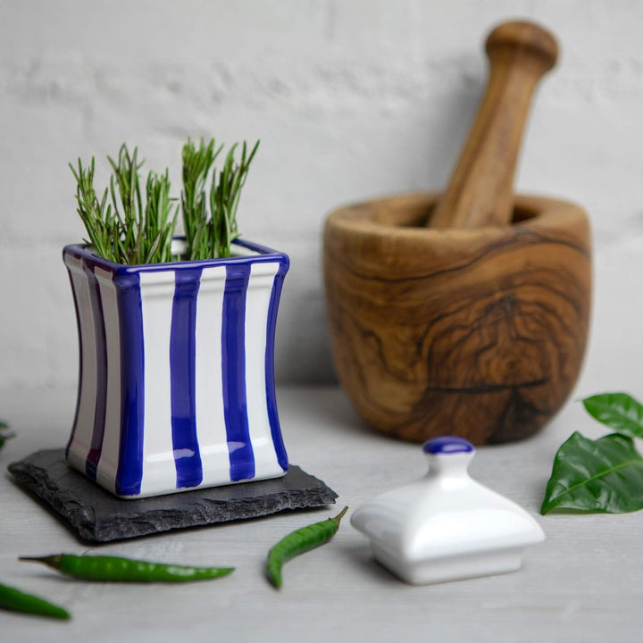 City to Cottage® - Keramik Behälter Küche 150 ml | Blau-Weiss gestreift | Handgemacht | Behälter mit