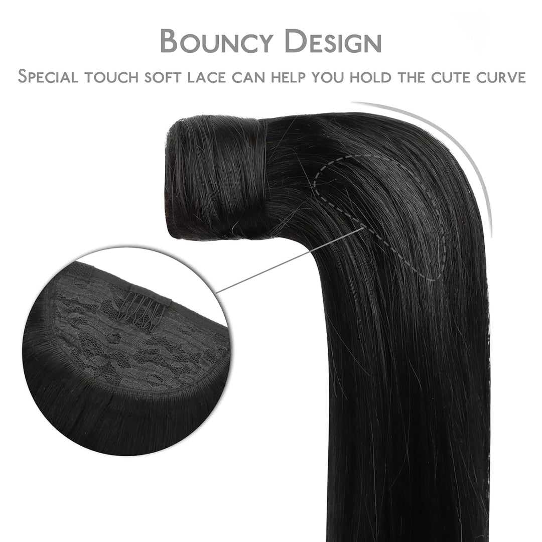 WENNALIFE Ponytail Extension, 45cm 80g Tief Schwarz Pferdeschwanz Haarteil Ponytail Extension Echtha