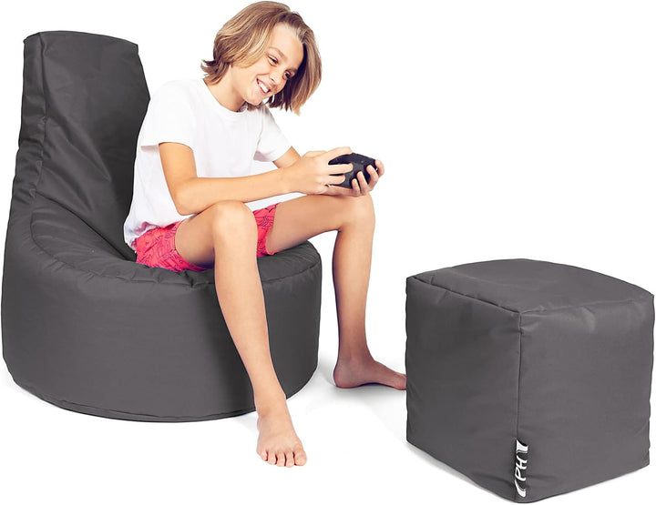 PATCH HOME Gamer Sessel Sitzsack inkl. Würfel Bean Bag Set Ø75cm, 30cm Sitzhöhe, 80cm Höhe + 35x35cm