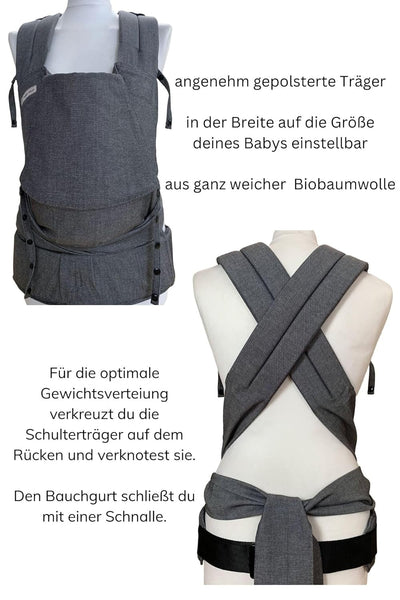 Babytrage Fräulein Hübsch SoftTai V2 Babysize Graphite ab Geburt bis Kleinkindalter (Gr. 50/56-80/86