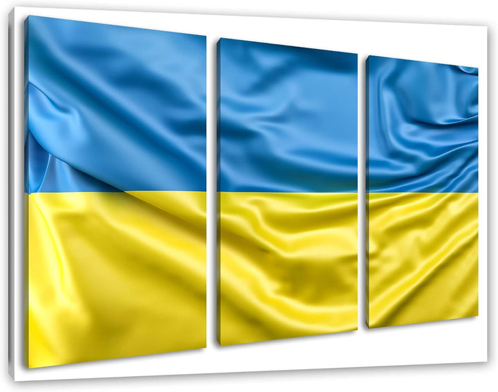 Ukraine Flaggeals Leinwandbild 3 teilig | Grösse: 120x80 cm | Wandbild | Kunstdruck | fertig bespann