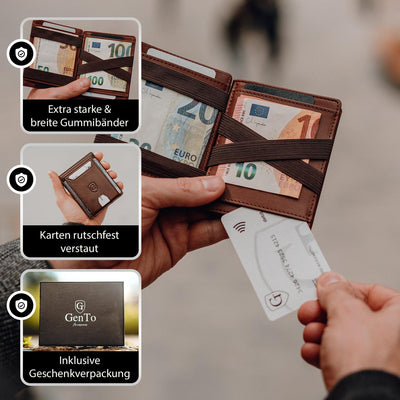 GenTo - Geldbörse mit/ohne Münzfach - TÜV geprüfter RFID NFC Schutz - Magic Wallet - Inklusive Gesch