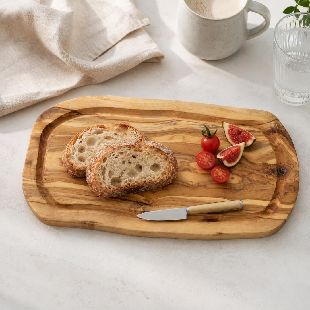 2x HOFMEISTER® Schneidebrett Saftrille Olivenholz - praktisches Set aus zwei Brettern aus Olive mit