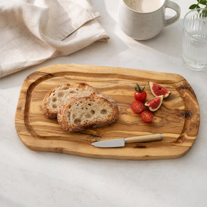 2x HOFMEISTER® Schneidebrett Saftrille Olivenholz - praktisches Set aus zwei Brettern aus Olive mit