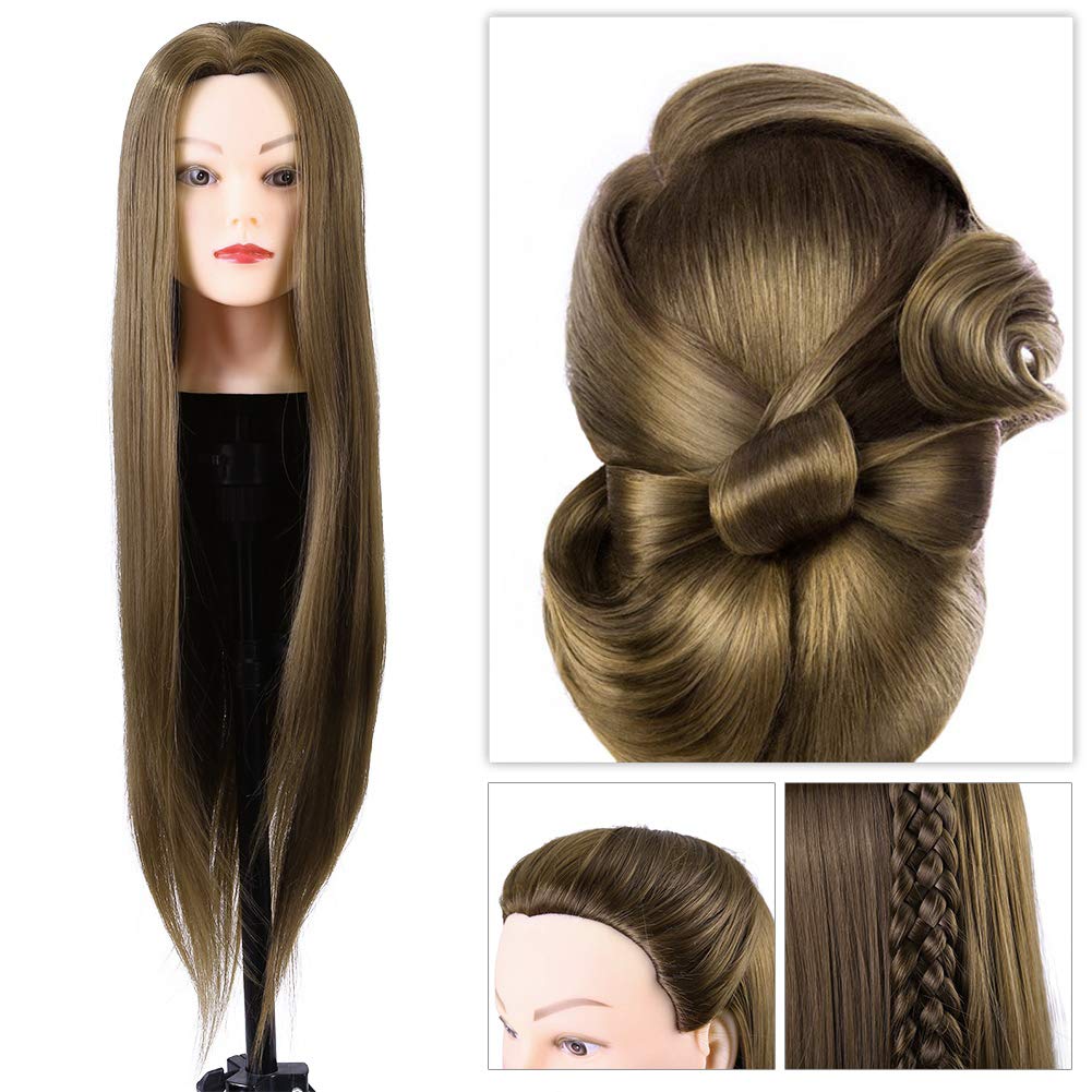 Übungskopf, 61 cm, Friseur-Trainingskopf mit Tischklemme, Ständer, weiches synthetisches Fasermateri