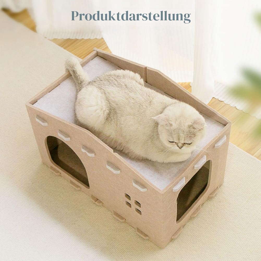 Katzenhöhle Filz, Katzenhaus aus Filz Katzenbett für Katzen, Abnehmbares Katzenbett, Katzenhaus Indo