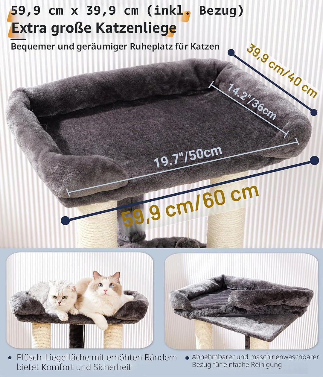 Happi N Pets 71 cm Kratzbaum für Katzen, Hoher Kratzstamm mit grossem Bett für grosse Katzen, Sisal-