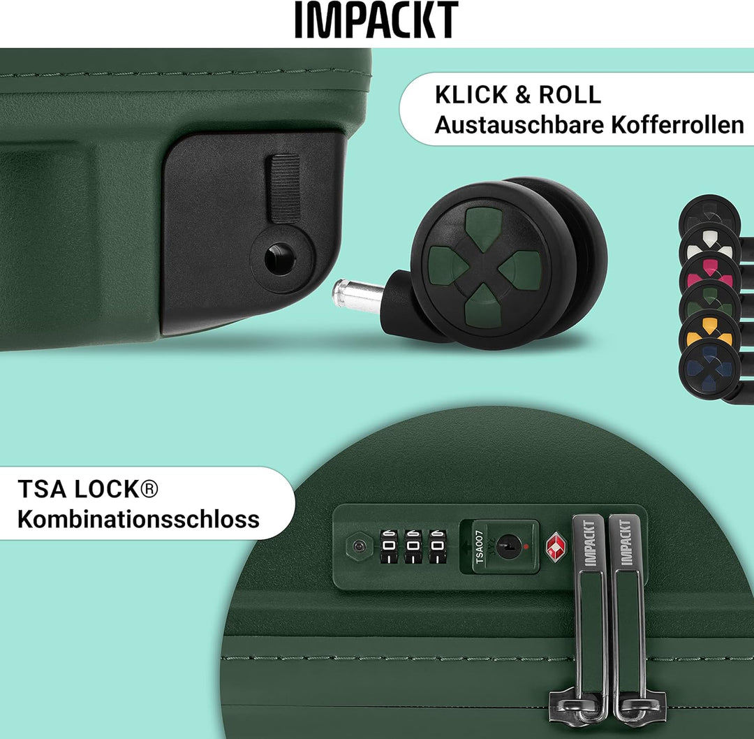 IMPACKT IP1 4-Rad Hartschalenkoffer aus recyceltem Material mit 6 Jahren Garantie; nachhaltiger Reis