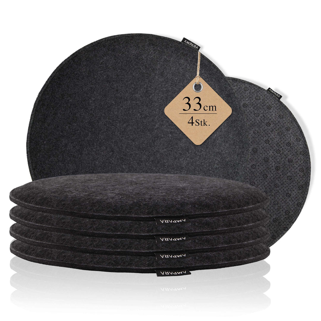 4er Set Stuhlkissen rund 33 cm - rutschfest &amp; Gemütlich - Sitzkissen Filz rund | für Stuhl, Bank, Ho