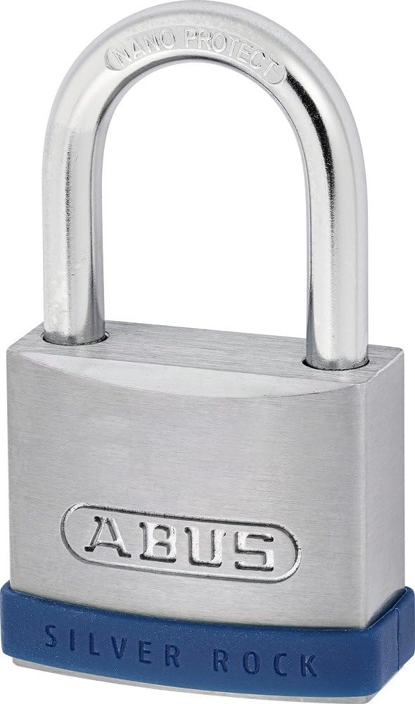 ABUS Vorhängeschloss Silver Rock 5/50 aus massivem Zink - mit Silikon Schutzrahmen - Kellerschloss u