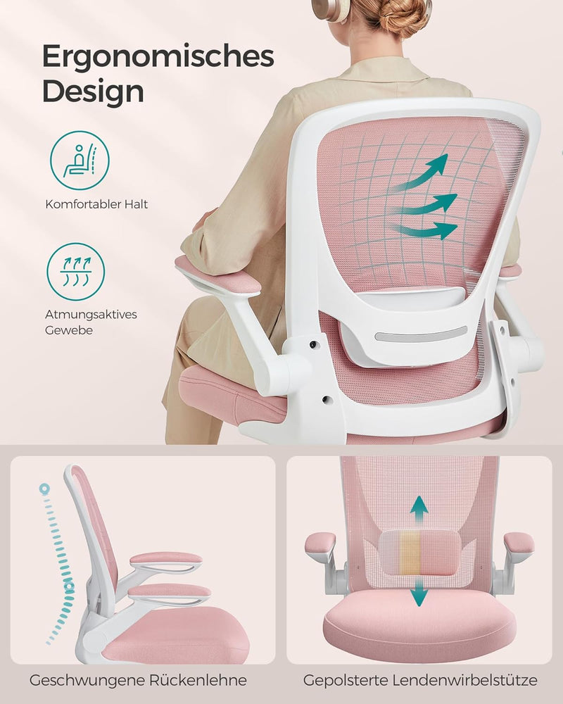 SONGMICS Bürostuhl, Schreibtischstuhl, Drehstuhl mit Netzbespannung, ergonomisch, gepolsterte Lenden