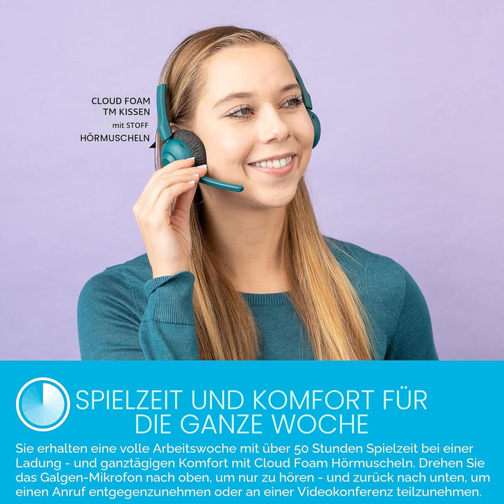 JLab Go Work Pop Wireless Headset mit Mikrofon, 50+ Std. Akku, Bluetooth On Ear PC Headset, kabellos