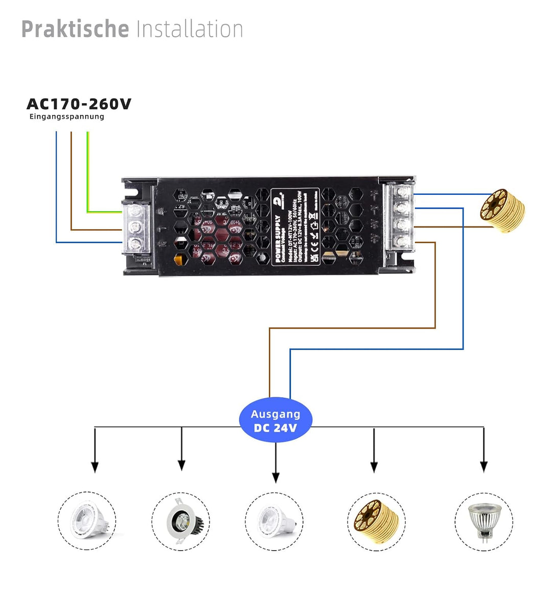 DUSKTEC LED Netzteil 300W 24V LED Trafo 12.5A, IP20 LED Transformator AC 220/230V auf DC 24 Volt Tre