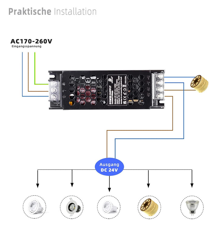 DUSKTEC LED Netzteil 300W 24V LED Trafo 12.5A, IP20 LED Transformator AC 220/230V auf DC 24 Volt Tre