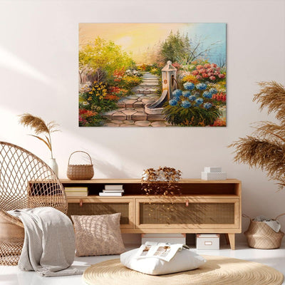 ARTTOR Bilder auf Leinwand 100x70cm Leinwandbild Garten Blumen Sommer Gross Wanddeko Bild Schlafzimm