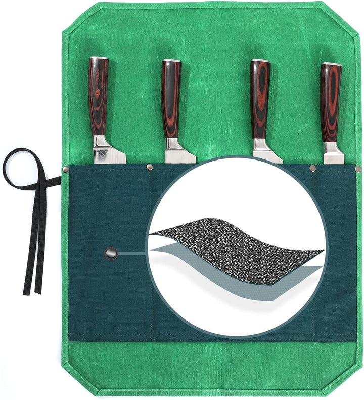 Kochmesserrolle, tragbares 4-Schlitz-Messeretui mit professionellem schnittfestem Tuch, strapazierfä