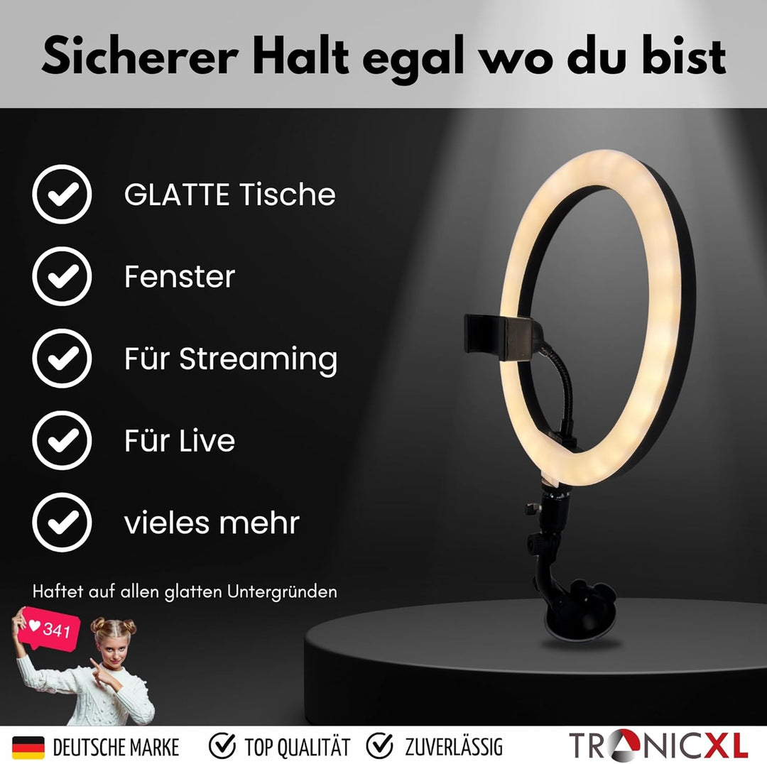 Ringlicht mit Saugnapf Halterung Ring Light Handy Halter kompatibel mit iPhone Smartphone Licht Stän