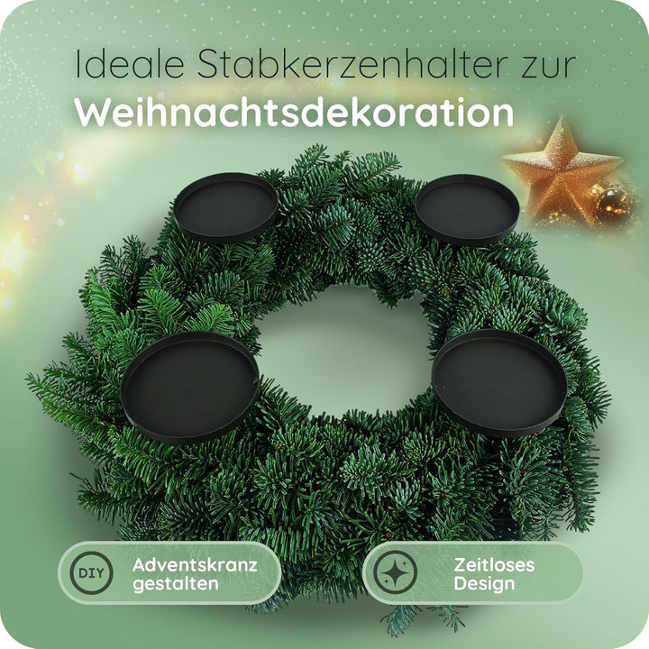 Novaliv 4X Kerzenpick Flach, 8 cm SCHWARZ Kerzenhalter für Adventskranz Kerzenpin Weihnachtskranz, 4