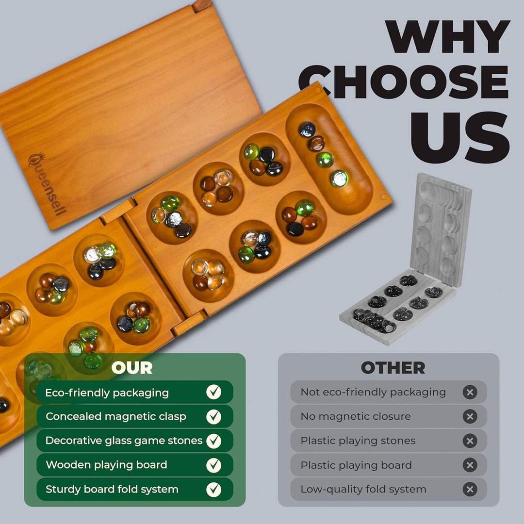 Mancala-Brettspiel mit Magnetverschluss – Klassisches Faltspiel für 2 Spieler – Mancala-Set aus Holz