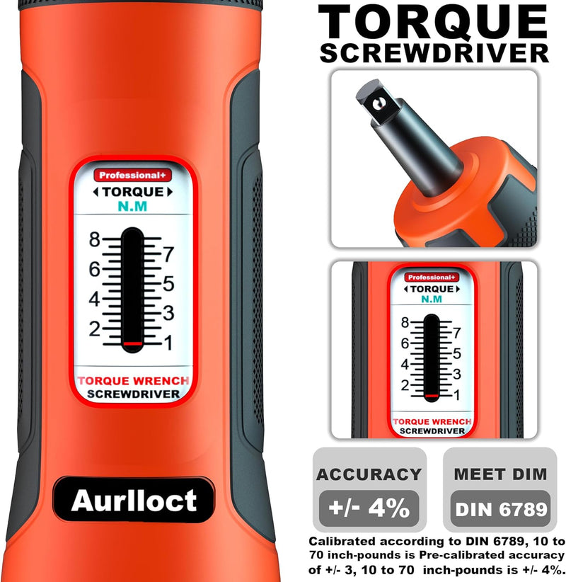 Aurlloct MicroClick Drehmomentschlüssel 1/4 Zoll, 1-8 Nm Drehmomentschraubendreher, Premium Drehmome