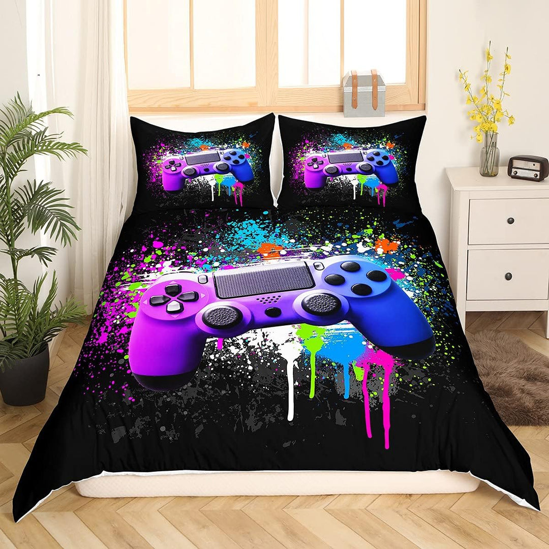 Bunt Tie Dye Gamepad Bettwäsche Set Modern Gamer Spiele Bettbezug Set Bunte Krawattenfarbe Spritztin