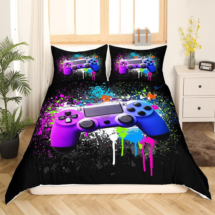Bunt Tie Dye Gamepad Bettwäsche Set Modern Gamer Spiele Bettbezug Set Bunte Krawattenfarbe Spritztin