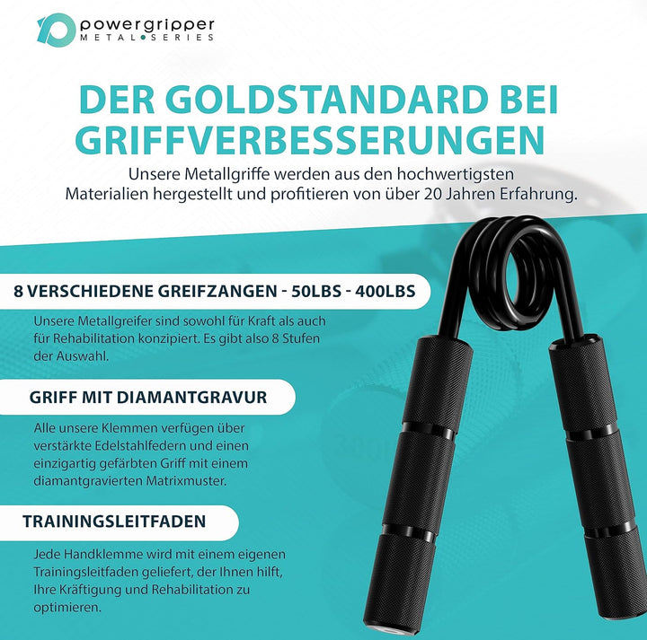 RPM Power PowerGripper Metall Handmuskeltrainer - (50lbs - 400lbs) für das Training von Griffen, Han