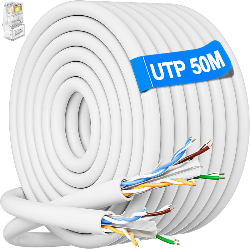 Ethernet Kabel Cat 6 50m Lan Kabel Outdoor Netzwerkkabel Weiss Verlegekabel Ungeschirmte Twisted Pai