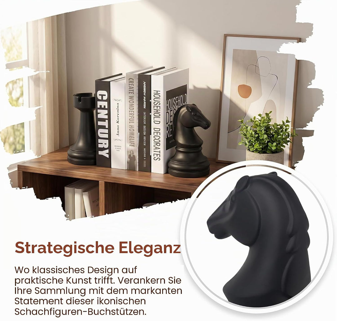 Dekorative Buchstützen, Schach-Buchstützen, Schwarze Buchstützen, einzigartige Buchstützen, Dekorati