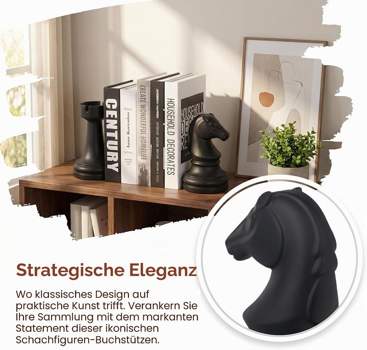 Dekorative Buchstützen, Schach-Buchstützen, Schwarze Buchstützen, einzigartige Buchstützen, Dekorati